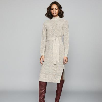 April Grey Textured Knitted Midi Dress – REISS