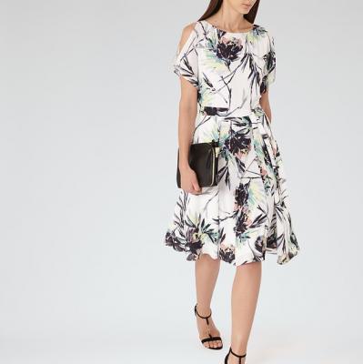 Naomi Multi Printed Cold-Shoulder Dress - REISS