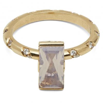 Gold Memphis Bubble Pavé Baguette Rose Quartz Ring - ALICE CICOLINI