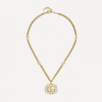 Gold-Tone Faux Pearl Double G Pendant Gucci