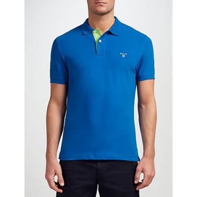 Gant Contrast Collar Pique Polo Shirt, Dark Ocean Blue