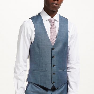 John Lewis Woven in Italy Super 130s Wool Sharkskin Waistcoat, Steel Blue