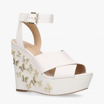 MICHAEL Michael Kors Lacey Embellished Wedge Sandals, Natural Cream Leather