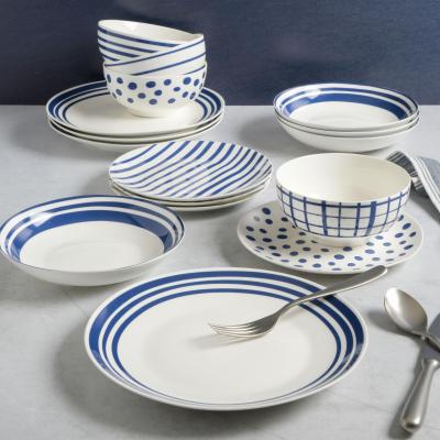 Gap Home - Blue 16-Piece Blue & White Decal Fine Ceramic Dinnerware Set