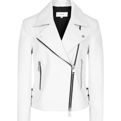 Bronx Off White Leather Biker Jacket - REISS