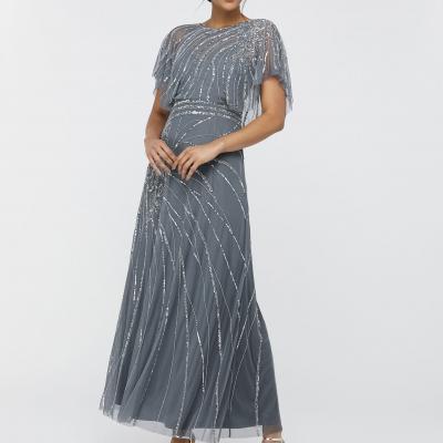 Florence Embellished Flutter Sleeve Maxi Dress Blue - Monsoon UK.