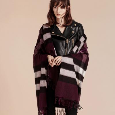 CHECK CASHMERE AND WOOL PONCHO - Burberry