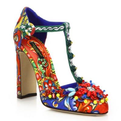 Dolce & Gabbana - Embellished Brocade T-Strap Pumps