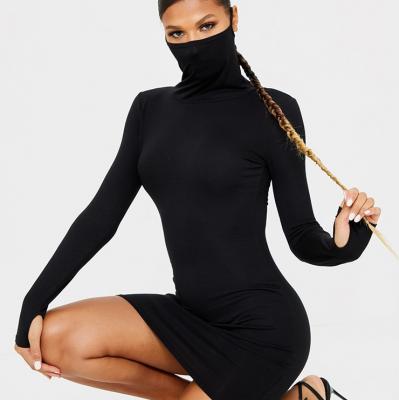 Black Jersey Long Sleeve Mask Bodycon Dress PrettyLittleThing