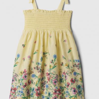 Baby Linen-Cotton Blend Smocked Dress