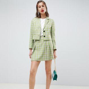 ASOS DESIGN tailored mini skirt in yellow and green check