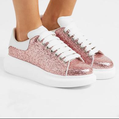 Alexander McQueen Glittered leather exaggerated-sole sneakers