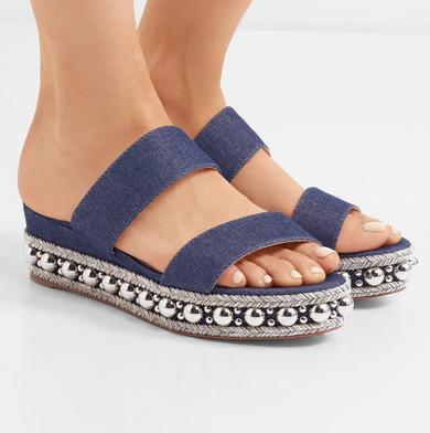 Christian Louboutin Janitag 60 studded denim wedge slides
