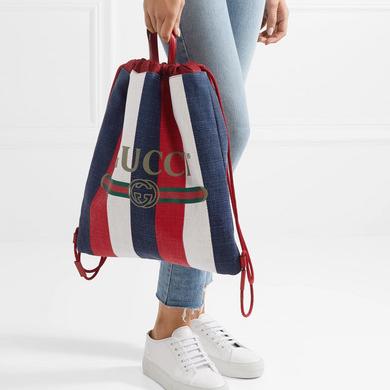 Gucci Leather-trimmed printed canvas backpack