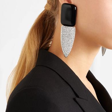 Saint Laurent Smoking silver-tone, resin and crystal clip earrings 