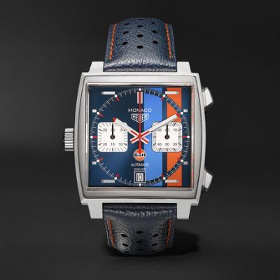 TAG Heuer - Monaco Gulf Edition Automatic 39mm Steel and Leather Watch