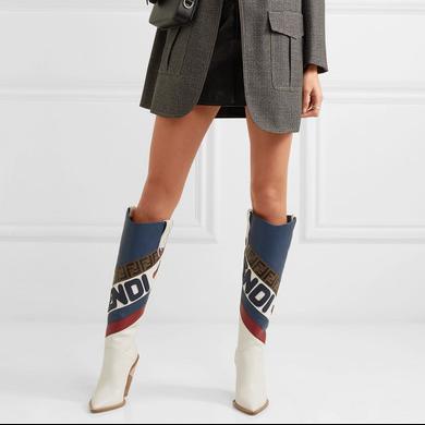 Fendi Logo-embossed leather knee boots