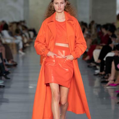 Cotton gabardine trench coat, orange -