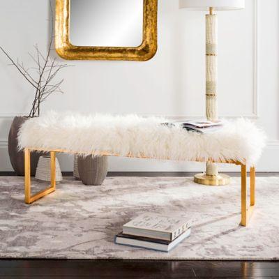 Safavieh Etta Faux Sheepskin Bench in Gold Foil