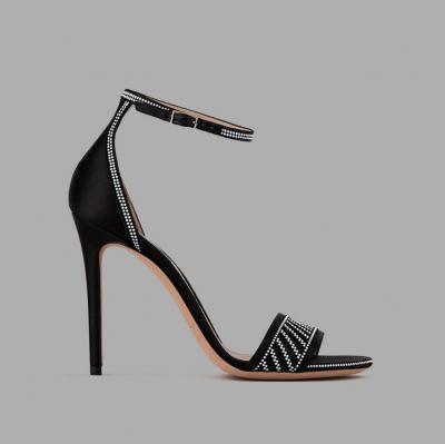 Satin sandals with heel and small stud decoration Woman Giorgio Armani