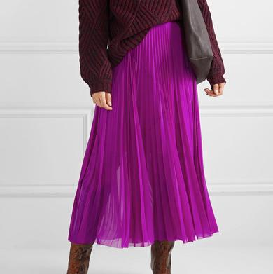 Victoria, Victoria Beckham Pleated satin-trimmed jersey midi skirt