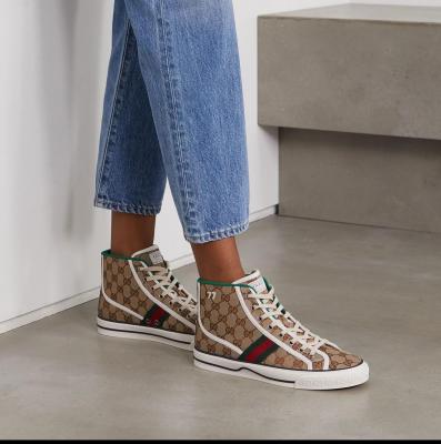 Beige Tennis 1977 logo-embroidered printed canvas high-top sneakers Gucci