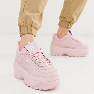 Fila Disruptor II platform wedge trainers in pink
