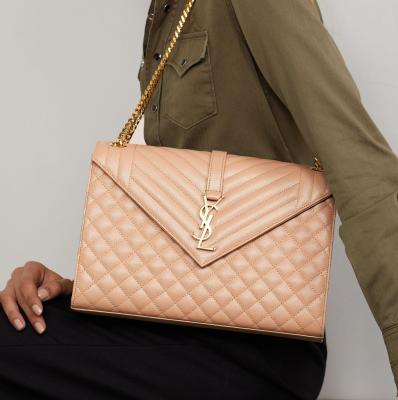 Beige Envelope large quilted textured-leather shoulder bag SAINT LAURENT