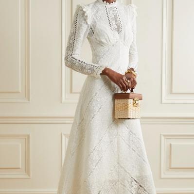 Ivory Brighton paneled cotton-blend lace midi dress Zimmermann