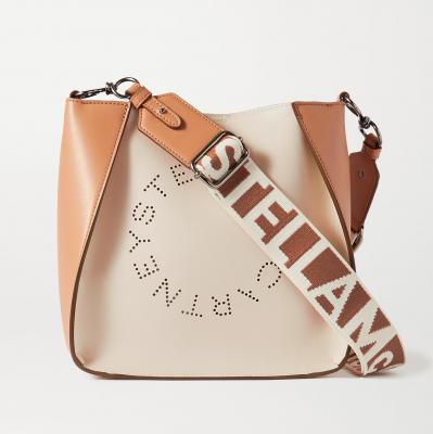 White Mini perforated two-tone vegetarian leather shoulder bag Stella McCartney