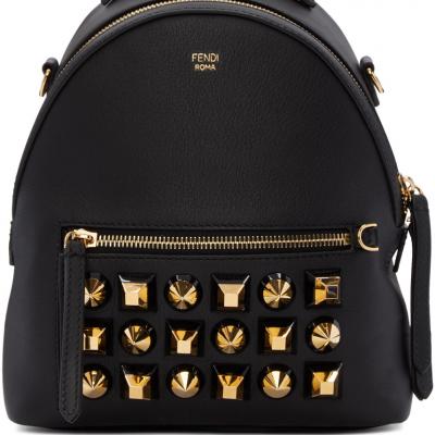 Fendi: Black Studded Messenger Backpack