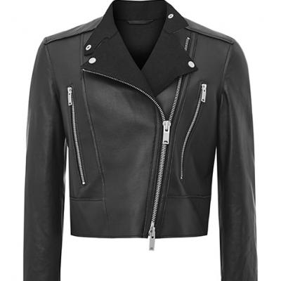 Phoebe Black Bonded Leather Jacket - REISS