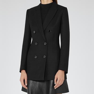 Miki Black Double-breasted Blazer - REISS