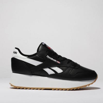 womens black & white reebok classic leather double trainers