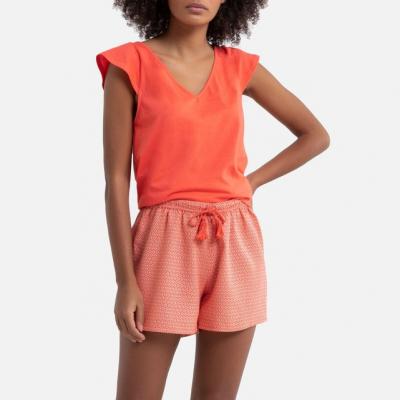 Cotton short pyjamas with short sleeves and printed shorts , red print, La Redoute Collections La Redoute