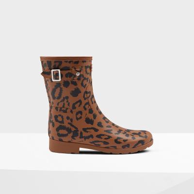 Womens Brown Leopard Print Refined Short Wellies 