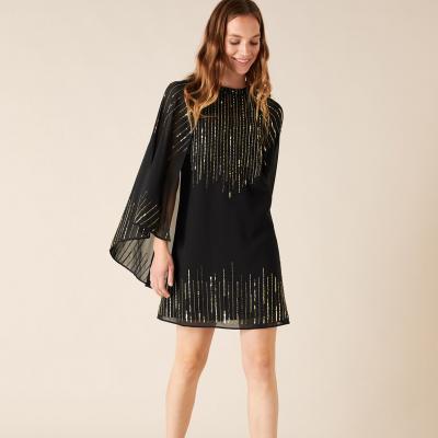 Courtney Embellished Cape Sleeve Dress Black - Monsoon
