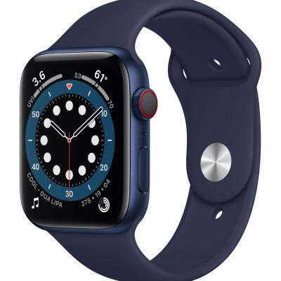 Apple Watch Series 6 GPS + Cellular, 44mm Blue Aluminium Case with Deep Navy Sport Band - Regular