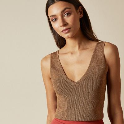 Skinny ribbed V neck top - Bronze Jumpers Ted Baker UK