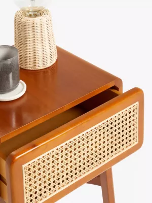 John Lewis Rattan Cherry Wood 1 Drawer Bedside Table, Brown