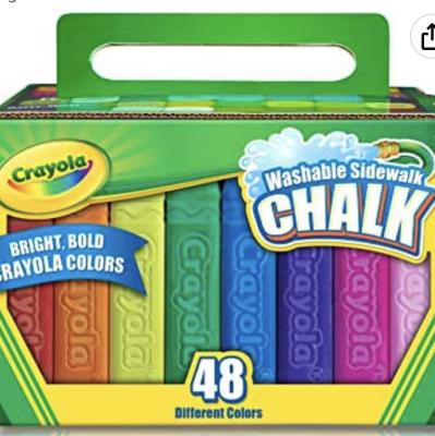 Childrens Crayola Box of 48 Sidewalk Washable Anti-Roll Bright Coloured Chalks