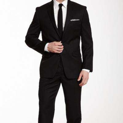 Calvin Klein Black Solid Two Button Notch Lapel Suit (men)