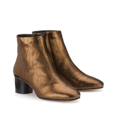 Metallic leather ankle boots , bronze, La Redoute Collections