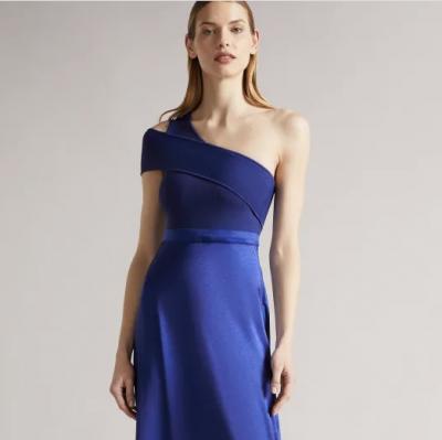 Ivena - Asymmetric Knit Bodice Dress With Satin Skirt