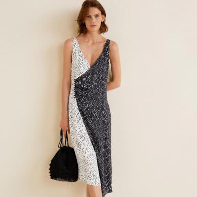 Wrap contrasted bodice dress - Women MANGO USA