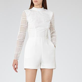 Tabitha Off White Lace-mix Playsuit - REISS