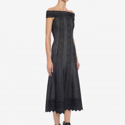 Off The Shoulder Jacquard Lace Dress - Alexander McQueen