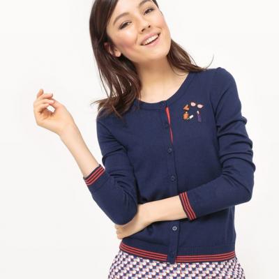 Long-sleeved viscose cardigan, navy, Mademoiselle R - La Redoute
