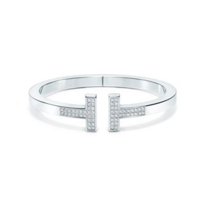 Tiffany T square bracelet in 18k white gold with pavé diamonds