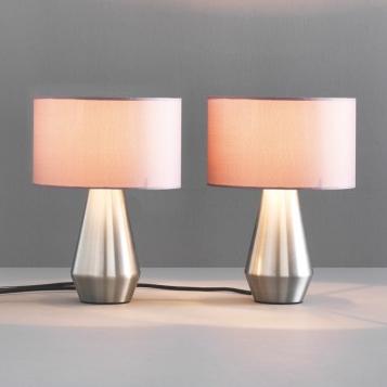 MAYA Pair of metal touch lamps with grey fabric shades - Habitat UK